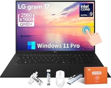 Gram 17" Touchscreen Lightweight Laptop 2025, Copilot+ PC, Intel Core Ultra 9 288V, 17" QHD+ Touchscreen, 32 GB LPDDR5X, 4 TB SSD, Wi-Fi 7, Backlit Keyboard, Wi-Fi 7, Windows 11 Pro, Accessories