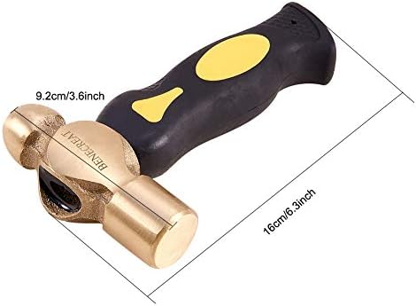 BENECREAT Brass Head Metal Stamping Hammer for DIY Crafts Arts Jewelry Making, Subby Short Handle with Double-face Mallet Heads for Dapping Punch, 6.3 Inch Long
