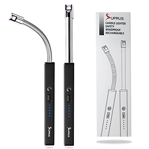 SUPRUS Electric Lighter Candle Lighter Rechargeable USB Arc lighters with Safety Lock Windproof Flamless Plasma for Candle BBQ Camping (1 Windproof Lighter 1 Flexible Lighter)