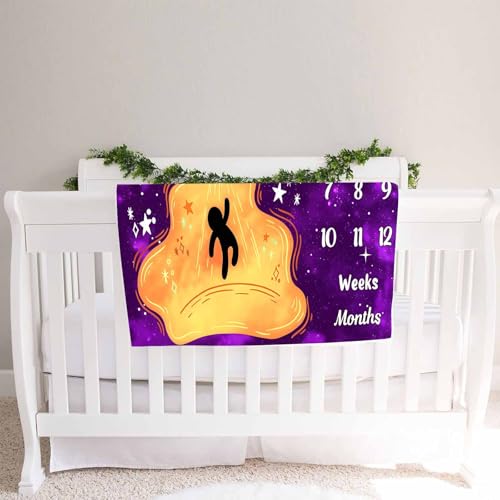 Image of UFO Baby Monthly Milestone Blanket, 60x40in Soft Flannel, Alien Round Spaceship, Newborn Mom Gifts, Baby Shower Age Growth Tracker with Bonus Maker (Purple Pink, 60x40in)