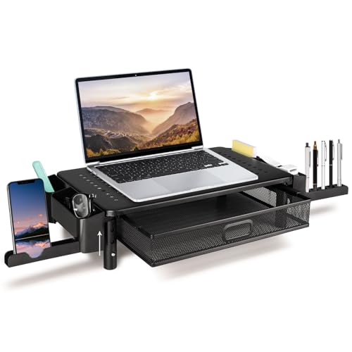 seOSTO Computer Monitor Stand Riser Monitor Riser Desk Computer Riser 3 Height Adjustable with Drawer & Phone Holder, Computer Screen Riser for Desk for Laptops, Notebook, Printer Up to 44 lbs, Black