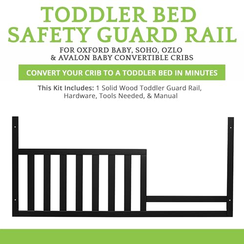 Image of Toddler Bed Safety Guard Rail for Oxford Baby, Soho, Ozlo & Avalon Baby Convertible Cribs - Solid Wood Rail for Toddler Bed Conversion - Safety Rails for Children (Black Iron, Option 1)