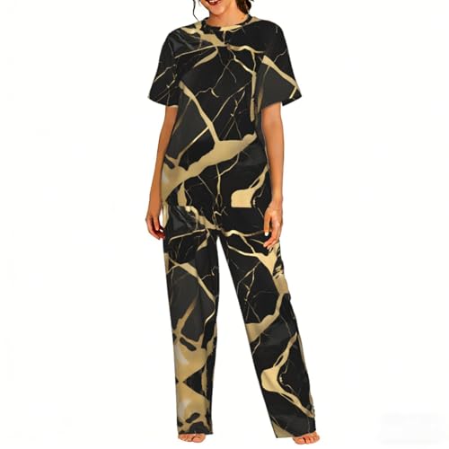 Ensemble de pyjama doux pour femme au motif marbre chic et doré