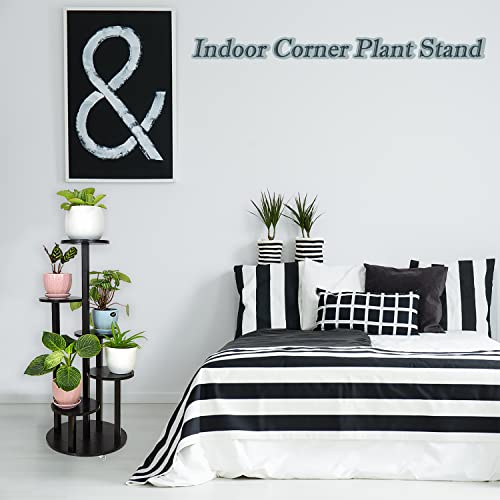 Bamboo Plant Stand For Indoor Outdoor 5 Tier Tall Corner Plant Stand Round Display Rack Multiple Flower Pots Holder Shelf For Patio Garden, Living Room, Balcony And Bedroom (Black) #TOP2