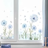 Dandelion Flower Window Clings Blue Dandelion Floral Butterflies Window Stickers Spring Summer Static Window Decals for Home Store Glass Door Decoration Gifts for Mom