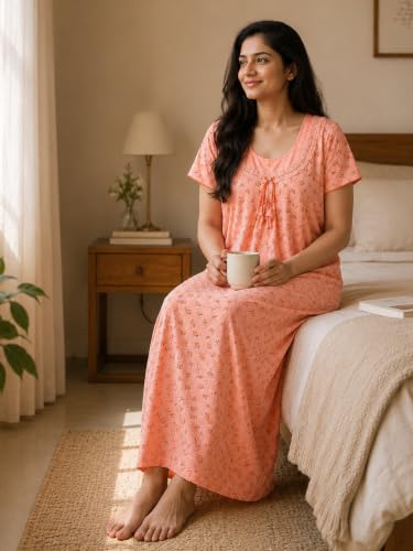 Image of 9shines Label Premium Cotton Blend Nighty Night Gown Nightdress for Women (New 5257)