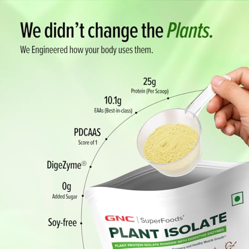 Image of GNC Plant Protein Isolate Powder | 25g Protein Complete Amino Acid Profile with PDCAAS 1 Score | DigeZyme For Faster Absorption | No Added Sugar | Delicious & Non-Chalky | Mango (2lbs)