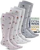 Pembrook® 3 Pairs Compression Socks for Women Plus Size - Bamboo Viscose Knee High Socks for Women Wide Calf, Little Flowers