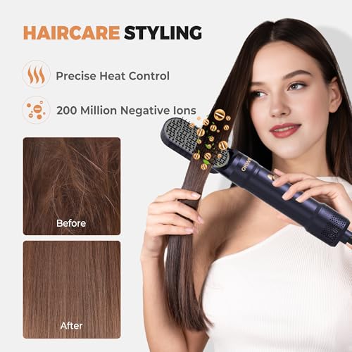 Image of 6 in ONE Blow Dryer Brush,Air Curling Iron Round Brush Blow Dryer 800W,Ionic Hair Dryer Brush for Women, Hot Air Brush Hair Styling Tools 100-120V