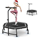 ANCHEER Trampoline, 50'' Rebounder Trampoline for Adult with Bar, Indoor Outdoor Mini Trampoline, 550LBS Fitness Trampoline with Bungee, Jumping Cardio Equipment, Exercise Trampoline at Home Gym
