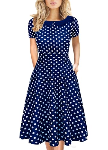 Image of Women's Elegant Vintage Dresses Knee Length Casual Floral Print Work Party Peter Pan Collar A-Line Dress with Pockets 978