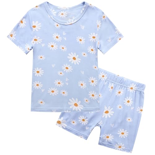 O2 BABY Toddler Pajamas Boys Girls Summer Pajama Set Viscose from Bamboo Baby Pajamas Sleepwear 2-piece PJS Set Snug fit Sleepwear Top and Shorts for Daily (2-3T, Daisy)