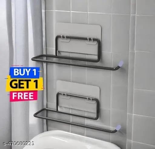 (Buy 1 GET 1) Self Adhesive No Drill Toilet Paper Holder/Tissue Paper Roll Holder/Hanger/Towel Bar Stand for Bathroom Accessories (Black, 2)(2 PIS+ Tissue)/3_KP1018 1
