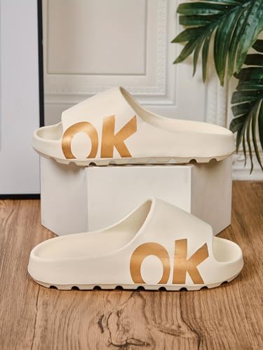 Men's Open Toe Breathable Open Toe Chunky Slippers With OK Pattern, Comfy Non Slip Casual Durable EVA Anti Odor Slides, Men's Summer Footwear3