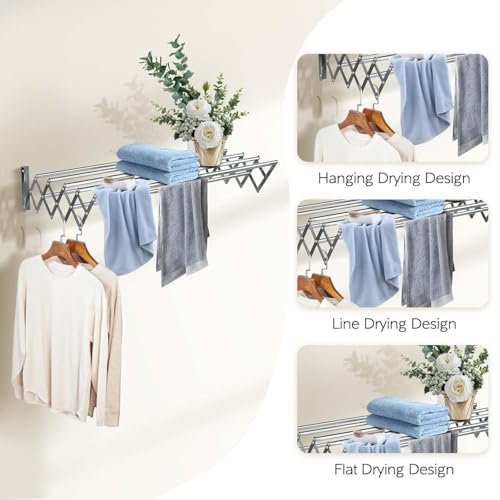 Image of 24-Inch Stainless Steel Foldable Wall-Mounted Clothes Drying Rack | Heavy-Duty 7 Rod Laundry Hanger | Space-Saving, Rust-Proof Drying Stand for Indoor & Outdoor Use (2 Feet)