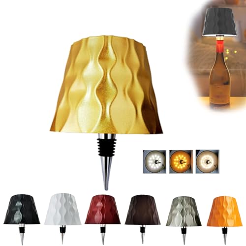 ZBELLO Wireless Bottle lamp, LED Rechargeable Bottle lamp, Touch Control, 3-Color dimmable Desk lamp, Bottle lamp Cover, Suitable for Bars, Restaurants, bedrooms and Outdoors (Gold)