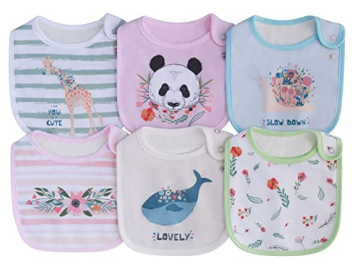Image of Maiwa 6 Pack Waterproof Cotton Baby Bibs for Girls Boys for Drooling Eating with Snaps