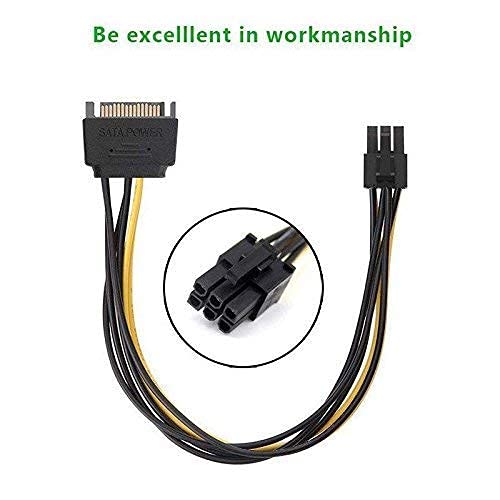 Image of SATA 15-Pin to 6-Pin PCIe Power Cable - 8-Inch GPU Power Adapter for PCI Express Graphics Card - High-Performance SATA to PCIe Connector for Desktop PC