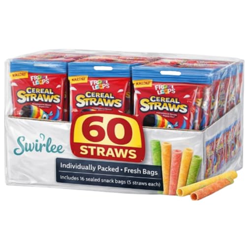 Swirlee Pop Froot Loops Cereal Straws – Bulk Pack (20, 40, 60 Count) – Individually Wrapped Fruity Edible Straws Snack (60 Count)