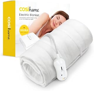 Premium Comfort Double Electric Blanket - Control with 3 Heat Settings, Polyester, White