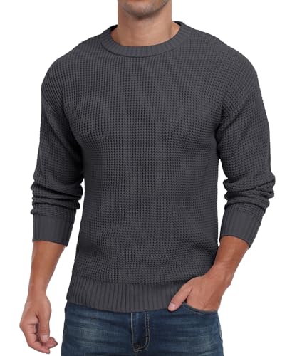 Askdeer Men's Crewneck Pullover Sweater Waffle Textured Long Sleeve Casual Knit Sweater Tops2