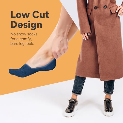 Image of Eedor No Show Socks Women - Low Cut Ankle, Non Slip | Breathable Cotton & Spandex, Flat Boat Line Invisible Socks with Silicone Heel Grips, for Flats, Heals, Loafers