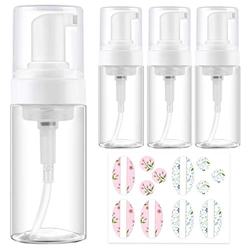 4 Pcs 3.4 oz 100 ML Clear Plastic Empty Travel Bottle,Mini BPA Free Foaming Soap Dispenser Pump for Cleaning, Travel, shampoo, Cosmetics. 6 Labels Free.