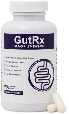 GutRx MAG+ Evening Magnesium Supplement – Magnesium Bisglycinate & L-Threonate Capsules to Support Relaxation, Muscle Comfort & Cognitive Wellness – Nighttime Formula, 30 Servings