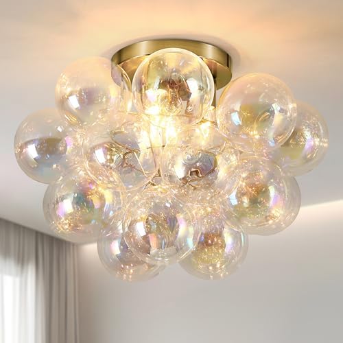 Gold Semi Flush Mount Bubble Chand...