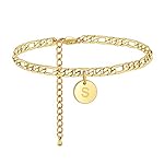 18k Gold Plated/Silver Tone Initial Anklets for Women, Surgical Stainless Steel Ankle Bracelets for Women Figaro Chain Anklet Beach Jewelry, Waterproof
