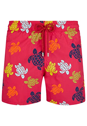 Vilebrequin Bañador con Estampado Ronde Des Tortues para Hombre, Rojo Burdeos, L