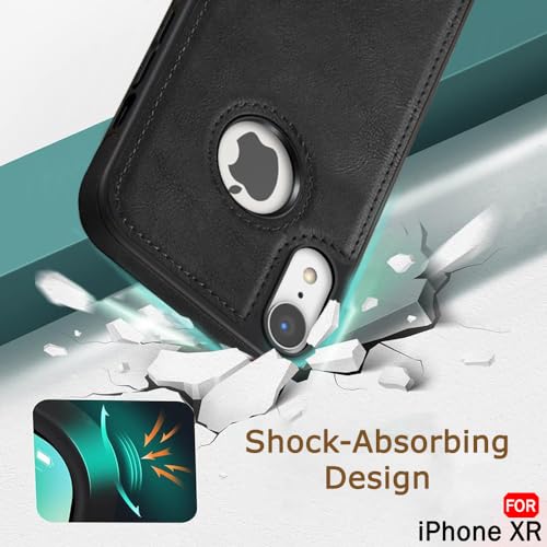 Image of TheGiftKart Genuine Leather Finish Back Cover Case for iPhone XR | Shockproof Design | Raised Edges for Camera & Screen Protection | Stunning Minimalist Design Back Case Cover (Black Sides, Black)