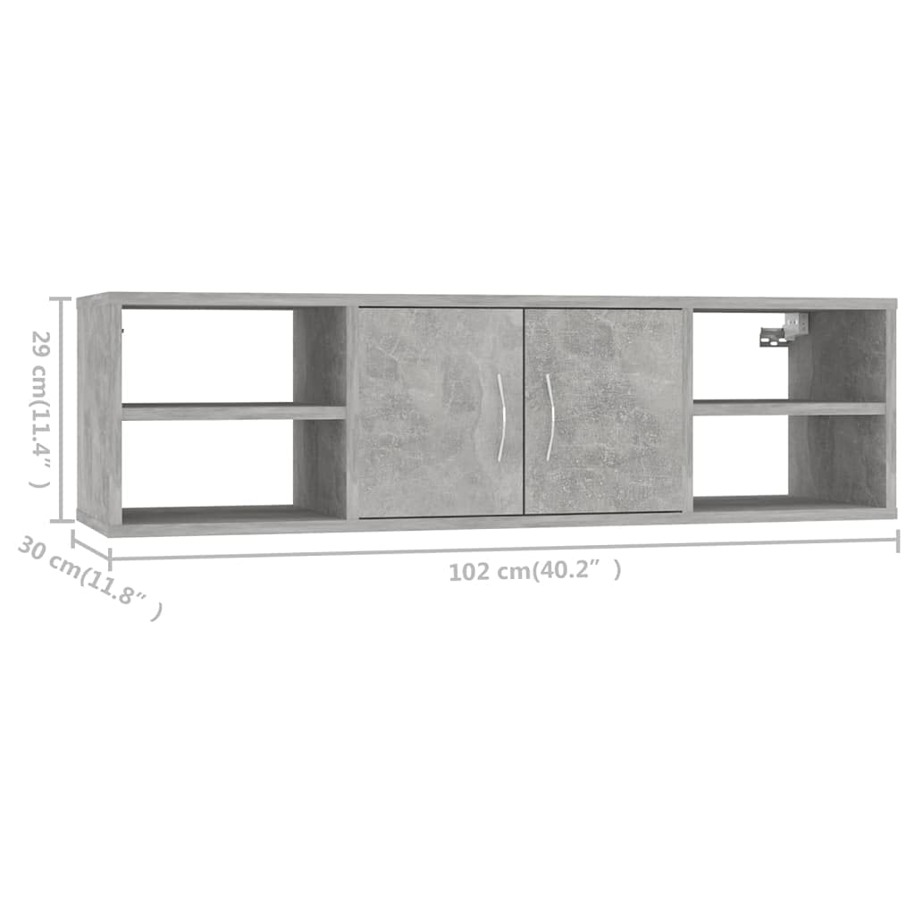 vidaXL Scaffale a Parete Grigio Cemento 102x30x29 cm Legno Multistrato