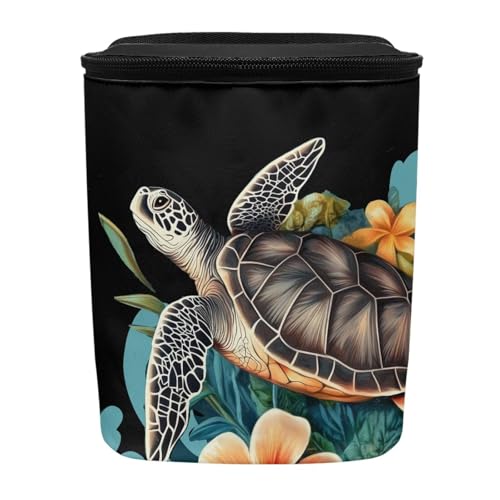 Image of Talayituse Turtle Plumeria Sea Wave Print Car Trash Can with Adjustable Straps, Zip Closure Car Trash Bag Bin Auto Garbage Bag Multipurpose Storage Box for Vehicle Travel Camping Picnicing