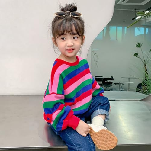 Baby Boys Girls Pullover Colorful Striped Loose Fit Sweatshirt Fall Round Neck Long Sleeve Cute Casual Tops3