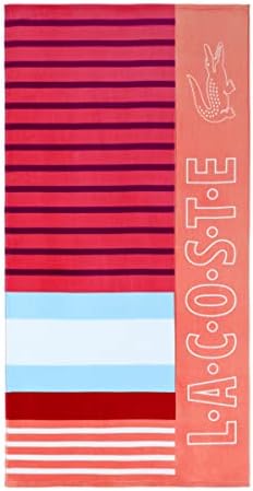 Lacoste Sporty Stripe Warm 100% Cotton Large Beach Towel, Ultra-Absorbent & Fast-Drying, Machine Washable, 36" W x 72" L