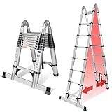 Escalera telescópica plegable de aluminio de 5 m – Escalera plegable de aluminio de alta calidad con estabilizador, portátil, resistente, multiusos, extensible, escalera de aluminio, escalera de pie