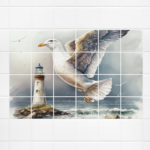 GRAZDesign Fliesenaufkleber Bad Möwe Leuchtturm maritim Fliesenbild selbstklebend Wandbild für Fliesen - 20x25cm / 81x51cm GRAZDesign Fliesenaufkleber Bad Möwe Leuchtturm maritim Fliesenbild selbstklebend Wandbild für Fliesen - 20x25cm / 81x51cm