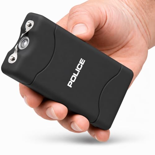 POLICE Stun Gun for Self Defense 800 – High Voltage Mini Rechargeable with LED Flashlight, Compact & Heavy Duty – Personal Security for Women & Men – Black