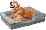 AUSCAT Orthopedic Dog Bed for Meduim Dog, Memory Foam Dog Bed with Waterproof Lining, Three-Sided Bolster Cushion with Removable Washable Cover, 88L x 64W x 20H cm Gray
