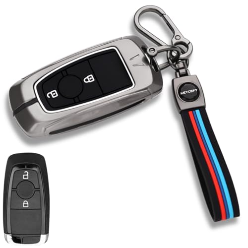 Image of Keycept Metal Alloy Key Cover Compatible for Fo-rd Ecosport, Endeavour, Figo, Freestyle, Aspire 2 Button Smart Key with Keychain (Long Keychain).