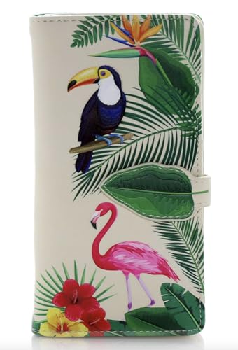 Shag Wear Tropical Paradise Bird Jungle Large Animal Wallet for Women and Teen Girls Vegan Faux Leather Beige 7