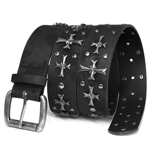blu&ben Studded Belt for Women Y2K Metal Punk Rock Style Rivet Belts with Cross Rivet for Jeans Pants