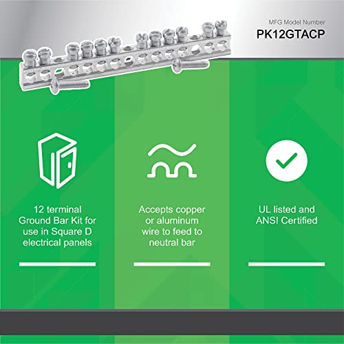 Square D By Schneider Electric Pk12Gtacp Square D Ground Bar Kits, Aluminum, 12 Terminals, Metallic #TOP3