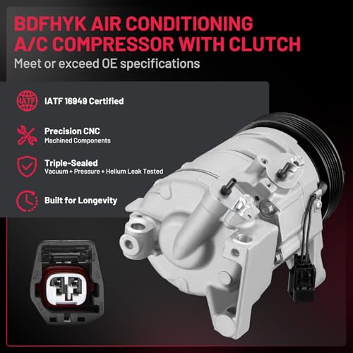 Image of BDFHYK 157312 Air Conditioning A /C Compressor with Clutch Compatible with Cadillac CTS V6 3.0L 2010-2014, CTS V6 3.6L 2008 2009 2010 2011 2012 2013