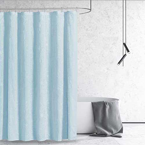 Style Quarters Polyester Linen Blend Shower Curtain for Bathroom, Blue Fabric Shower Curtain with Embroidered Crisp Flowers Farmhouse Shower Curtain Lush Decor(70 x 14 inches)