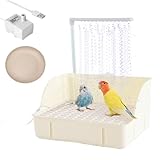 Oncpcare Electric Fountain Birdbaths Bowl with Shower, Water Circulating Bird Bathtub Parakeet Bath Parrot Bath Tub Bird Shower with USB Pump, for Garden, Birdcage, Indoor, Outside(Beige)