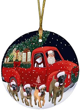 Christmas Express Delivery Red Truck Running Boerboel Dogs Round Flat Ornament - Pet Decorative Hanging Ornaments for Christmas X-mas Tree Decorations - 2.75" Round Christmas Ornament