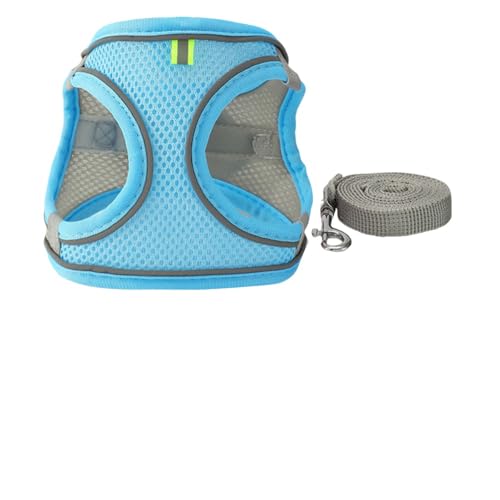 子犬用ハーネス ペット首輪、猫用ハーネス トラクション セット、小型および中型犬用ナイロン ペット胴体、通気性、調節可能な猫用首輪、かわいい犬用ハーネス ナイロン、子犬用調節可能なソフト メッシュ ベスト ハーネス トラクション セット (ブルー(?色),
