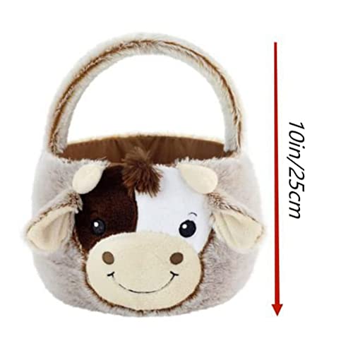 Image of Cute Plush Cow Easter Basket for Kids, Cow Easter Buckets with Plush Ear, Candy Buckets Storage Tote Bag Easter Decorations (Cow Easter Basket, 7.9 inchL x 7.9 inchW x 9.8 inchH)